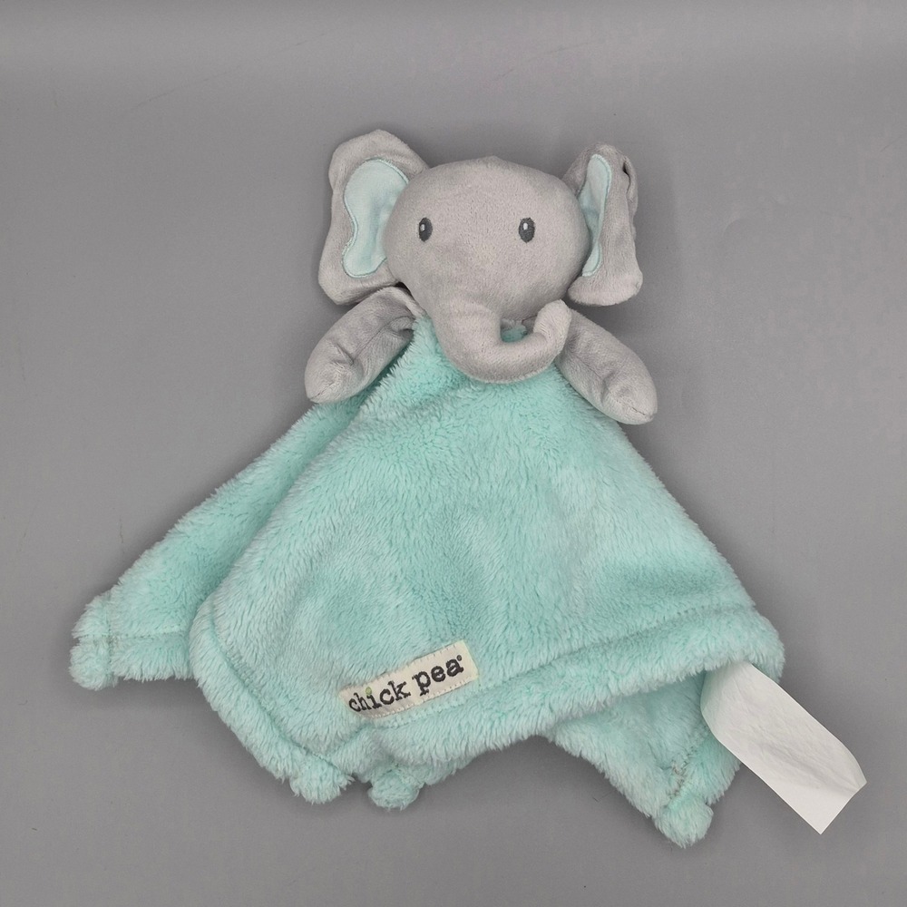 Chick Pea Elephant Baby Security Blanket Lovey Aqua Blue Mint Gray 14x14 Plush